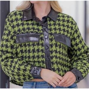 NEW TAELYNN electric houndstooth jacket in green & black